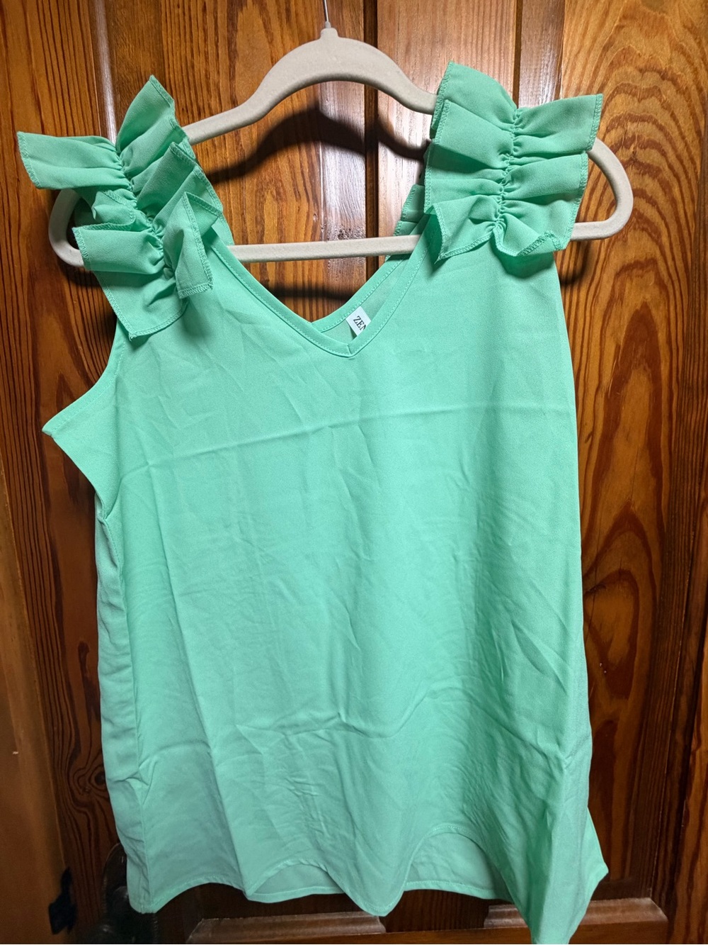 Zenana Outfitters Mint Green Ruffle Shoulder Tank Top